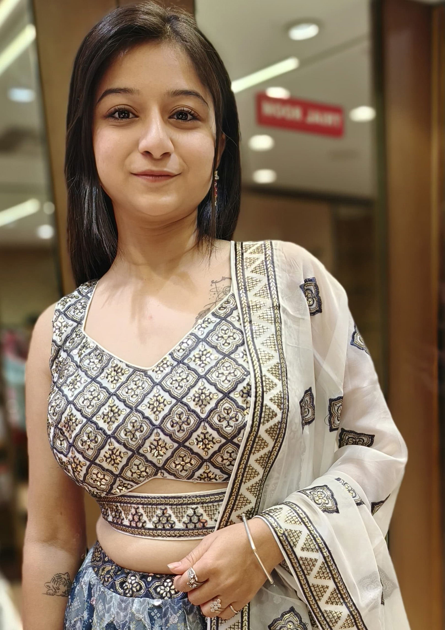 Grey Color Printed Silk Readymade Lehenga Choli